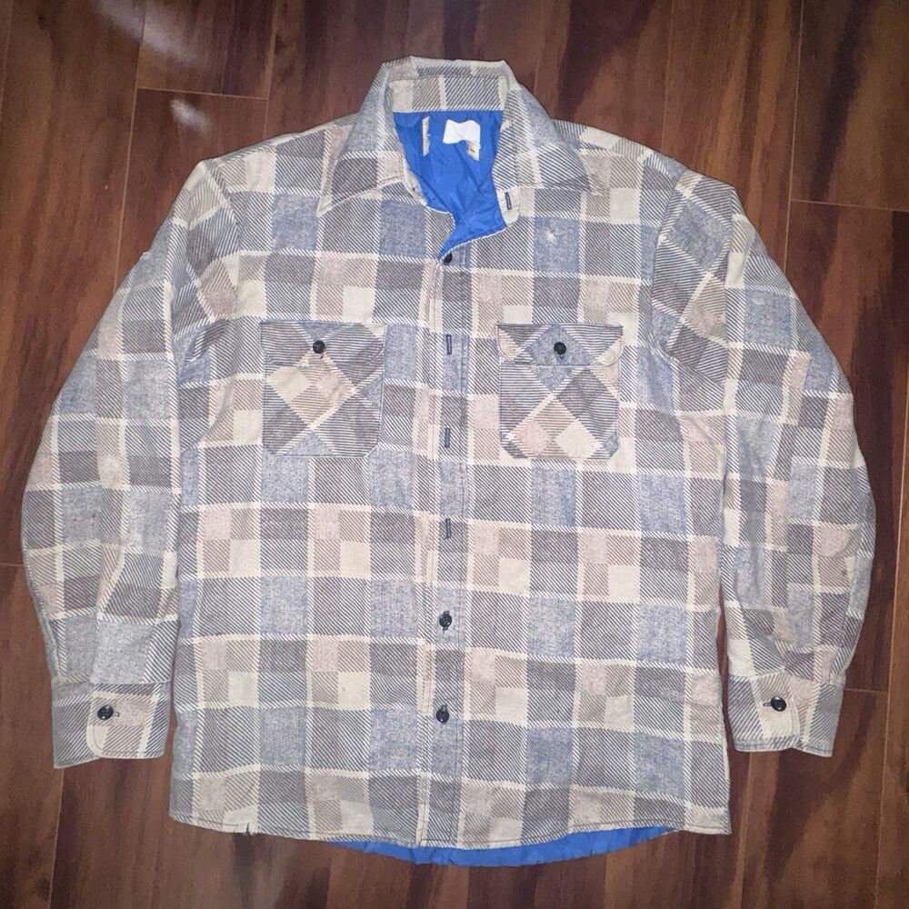 Vintage 70s Sears Fieldmaster Plaid Shirt Jacket Large Tall Quilted Lined USA